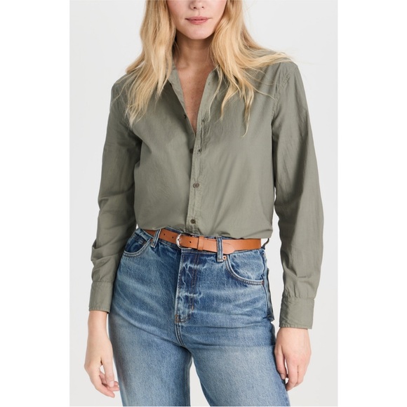 Nili Lotan Raphael Long Sleeve Button Down Cotton Shirt Olive Green Extra Small - Picture 1 of 7